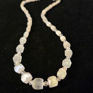 Vintage Milky White + Clear Faceted Glass Bead Necklace
